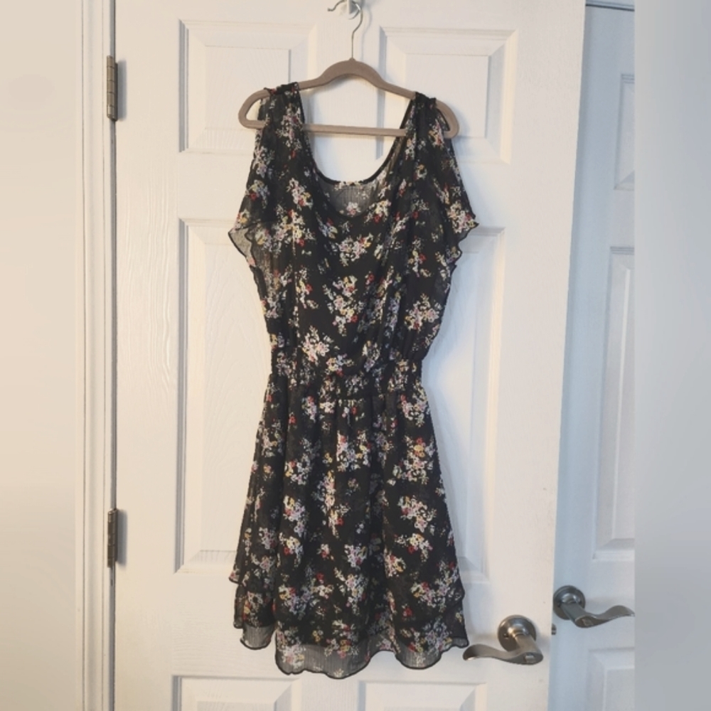 Express black floral dress with cinched waist